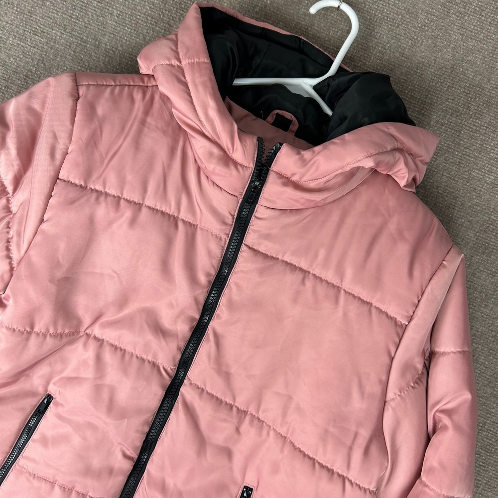 Rue 21 Puffer Jacket Womens Large Pink Lined Hooded Full Zip Streetwear Casual